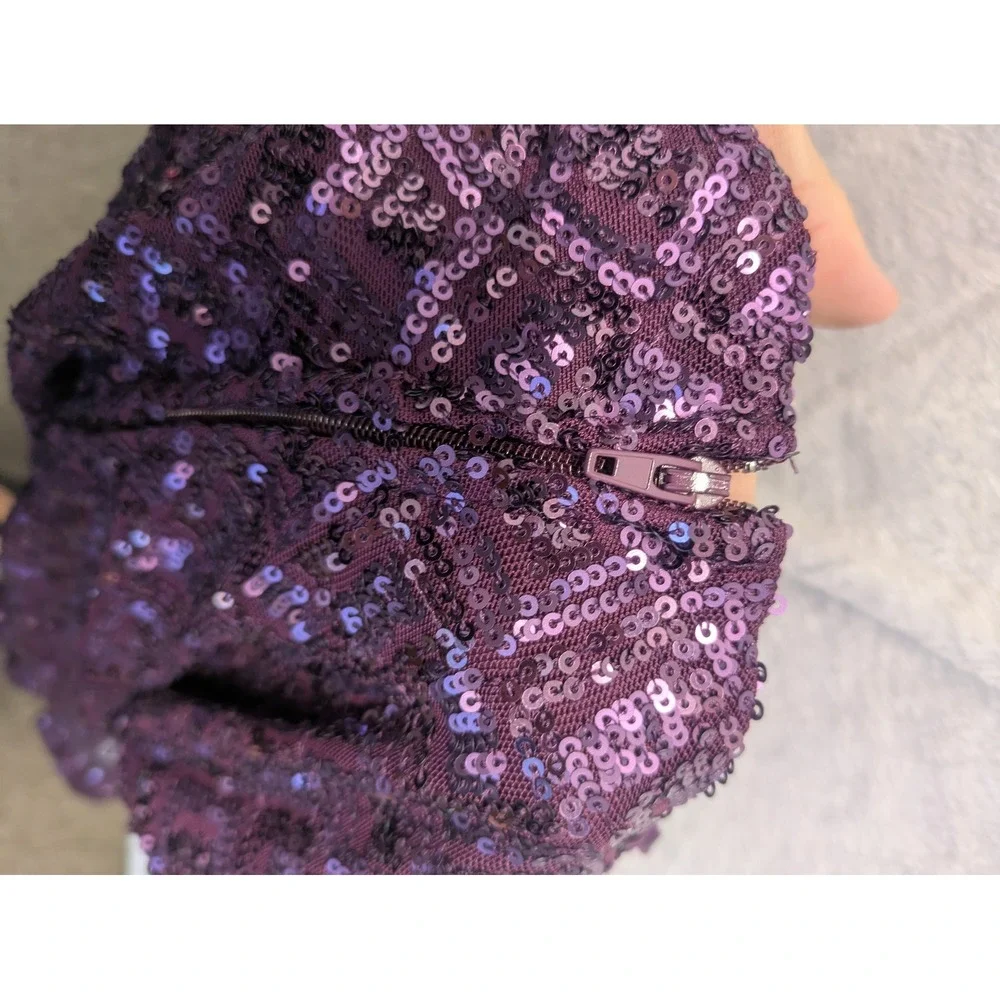 Emerald Sundae Purple Sequin Strappy Ruffle Hem Party Dress‎ Women's XS